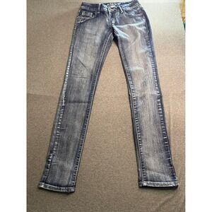 NV Women Low Rise Skinny Jeans Dark Wash Whiskered Stretch Denim Size 3 26x30